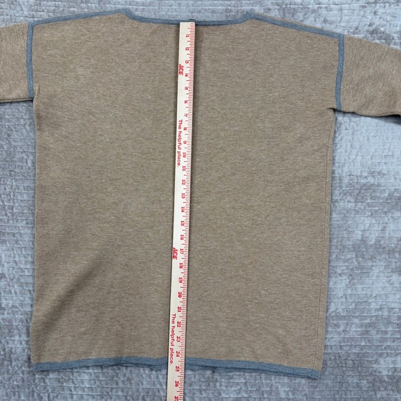 MaxMara Cashmere Wool Blend Crew Neck Sweater Tan Grey Trim Size S - Picture 7 of 9